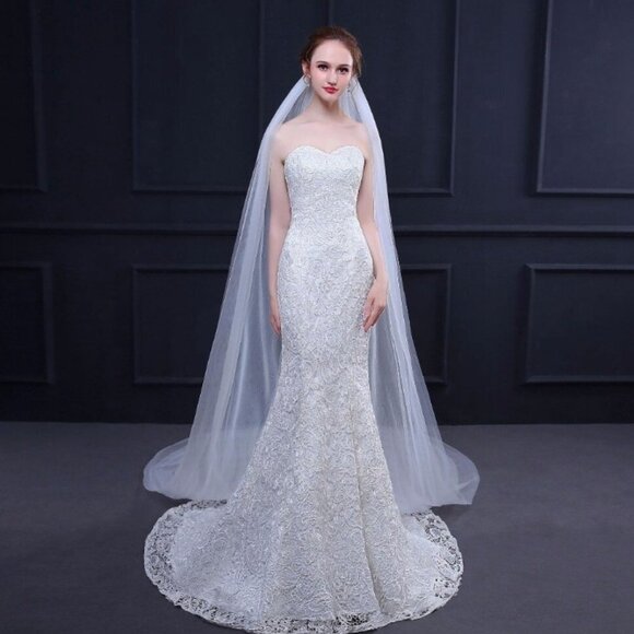 Wedding veil white bride bridal cathedral long 3m tulle comb elegant beautiful main image 11